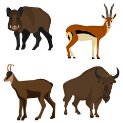 Set of hoofed animals color flat icons for web and mobile design