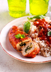 Chicken breast stuffed with mozzarella and basil