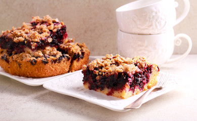 Black currant and blueberry crumble slice bar