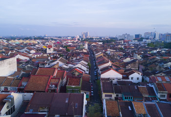 Arial view of Malacca city during sunrise.