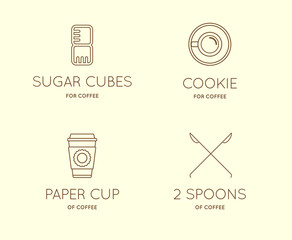 Set of Vector Coffee Accessories Icons with Letter Sign can be used as Logotype
