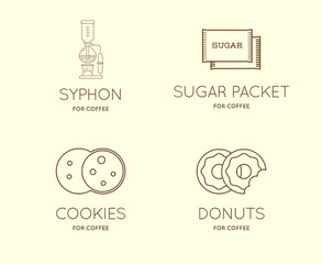 Set of Vector Coffee Accessories Icons with Letter Sign can be used as Logotype
