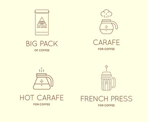 Set of Vector Coffee Accessories Icons with Letter Sign can be used as Logotype