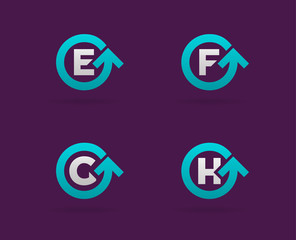 Set of Circle Arrow Logo Icon Design with Letter. Template Element in Vector.