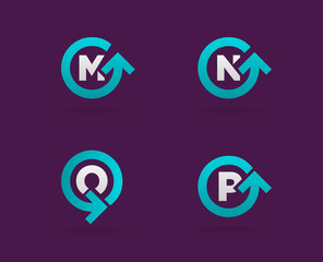 Set of Circle Arrow Logo Icon Design with Letter. Template Element in Vector.