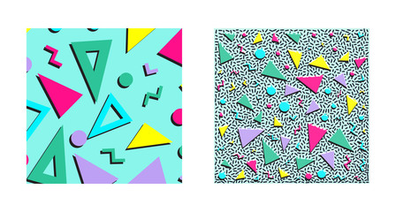 Set of Retro vintage 80s or 90s fashion style abstract pattern background. Good for textile fabric design, wrapping paper and website wallpapers. Vector illustration.