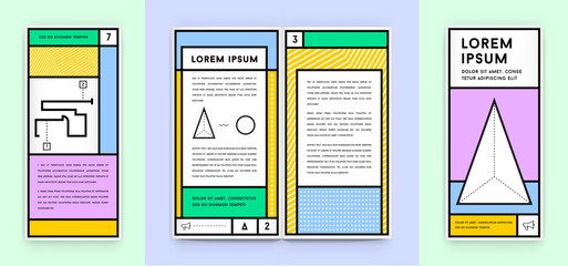 Set of Visual identity in Trendy New Fat Line Style Geometric Design in Retro Style with Fresh Old School Colours with Fictitious names and text