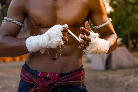 The man Thai boxing,Thai boxing vintage style,Thailand.