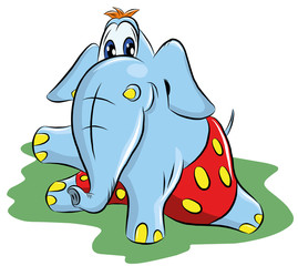 Веселый слон занимается гимнастикой, векторная иллюстрация