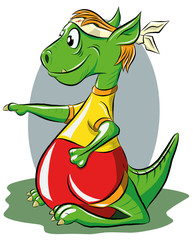 Веселый дракон занимается восточной гимнастикой, векторная иллюстрация.