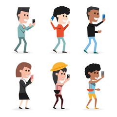 set people with technology smartphone in the hand vector illustration