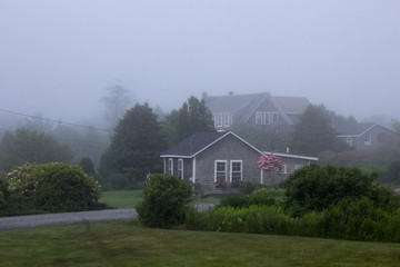 Fototapeta na wymiar Houses in the Fog