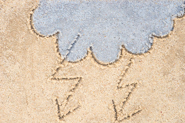 stormy clouds drawing in sand