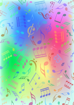 Colorful background consisting of musical notes