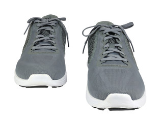 Pair of gray sneakers on white background