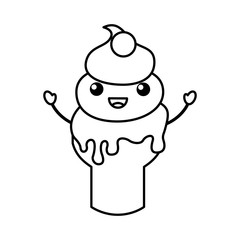 Delicious ice cream cone kawaii character vector illustration design