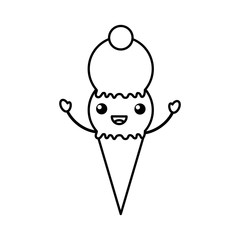 Delicious ice cream cone kawaii character vector illustration design