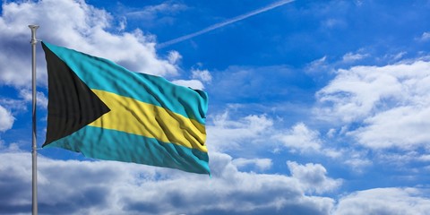 Bahamas flag on a blue sky background. 3d illustration