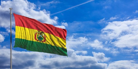 Bolivia flag on a blue sky background. 3d illustration