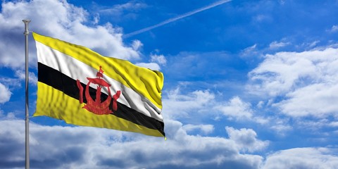 Brunei flag on a blue sky background. 3d illustration