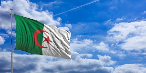 Algeria flag on a blue sky background. 3d illustration