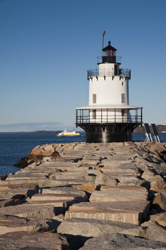 Spring Point Lighthouse Guiding Mariners At The End Of A Jetty.