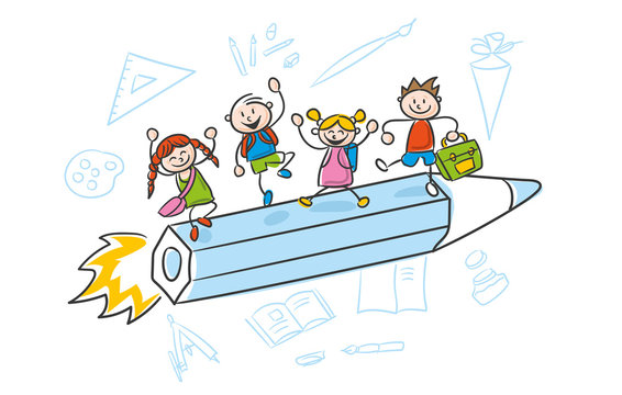 Strichfiguren Kinder bunt Schulstart Schulanfang Einschulung Vektor  Stock-Vektorgrafik | Adobe Stock