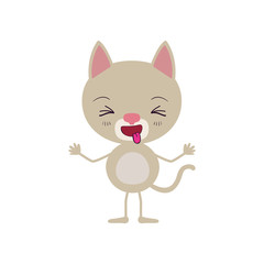 colorful caricature of cute cat disgust expression and sticking out tongue vector illustration