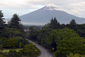 Mount Fuji with evening cloud cover on summit, Japan