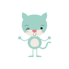 colorful caricature of cute kitten wink eye expression vector illustration