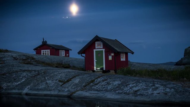 Time lapse of cabins on an island in the Stockholm archipelago, Sweden