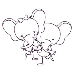 sketch contour caricature with couple of elephants one carrying the other cute animals love vector illustration