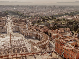 Old photo with aerial view over St. Peter's Square in the Vatican City