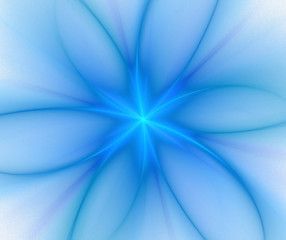 Abstract white background with blue radial pattern. Centered flower or star with rays texture, fractal