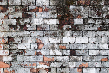 Wall grunge red brick paint white color background. Dirty,dust old wall red brick,backdrop texture and splash .white color or abstract background.