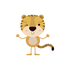 colorful caricature of cute tiger wink eye expression vector illustration
