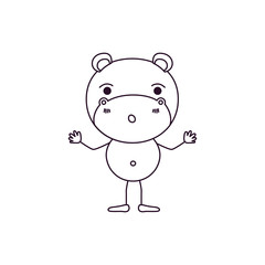 Obraz premium sketch contour caricature of cute hippopotamus astonished expression vector illustration
