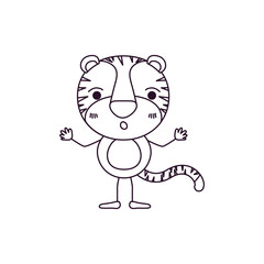 sketch contour caricature of cute tiger astonished expression vector illustration