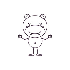sketch contour caricature of cute hippopotamus happiness expression vector illustration