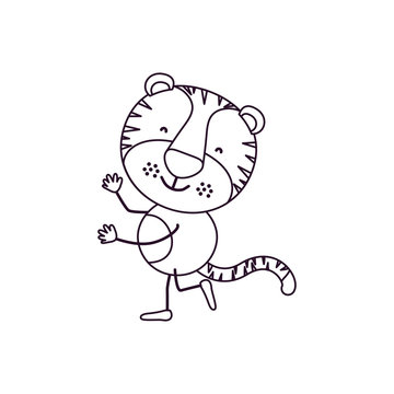 sketch contour caricature with cute tiger dancing vector illustration