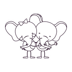 sketch contour caricature with couple of elephants embraced vector illustration