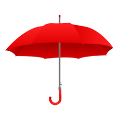 Vector illustration of classic  opened red umbrella isolated on white background.