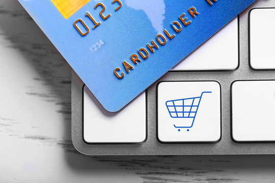 Credit card on keyboard, closeup