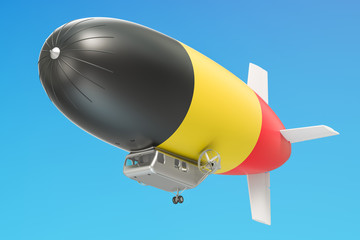 Airship or dirigible balloon with Belgian flag, 3D rendering