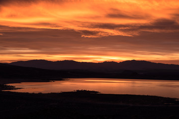 Orange Sunset Over Lake in Southern Utah