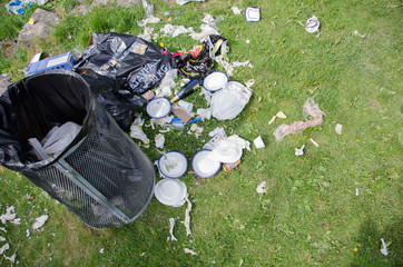 Garbage outside bin