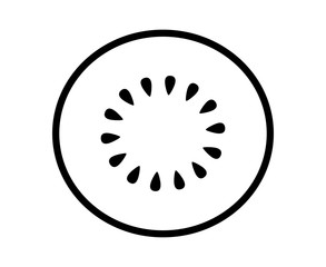Kiwi fruit, kiwifruit or Chinese gooseberry half cross section line art vector icon for food apps and websites