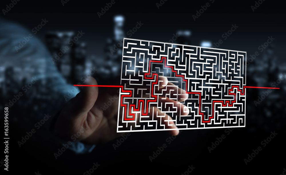 Poster Businessman searching solution of a complicated maze