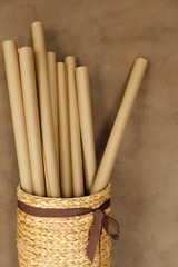 Wicker basket with rolls of paper in the office 