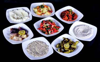 Meals of chicks, meat, shish tawook, rice and appetizers , grilled